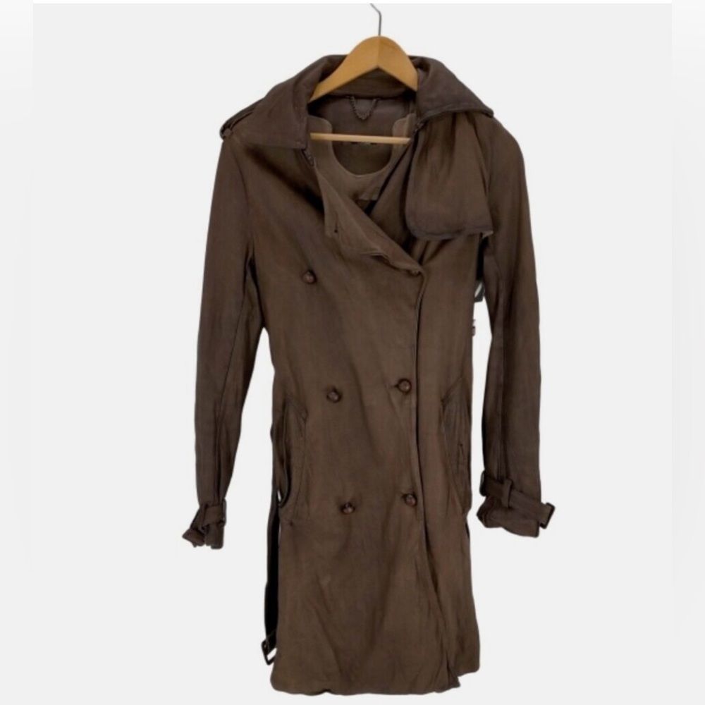 Sisii Brown Double-Breasted Leather Trench Coat